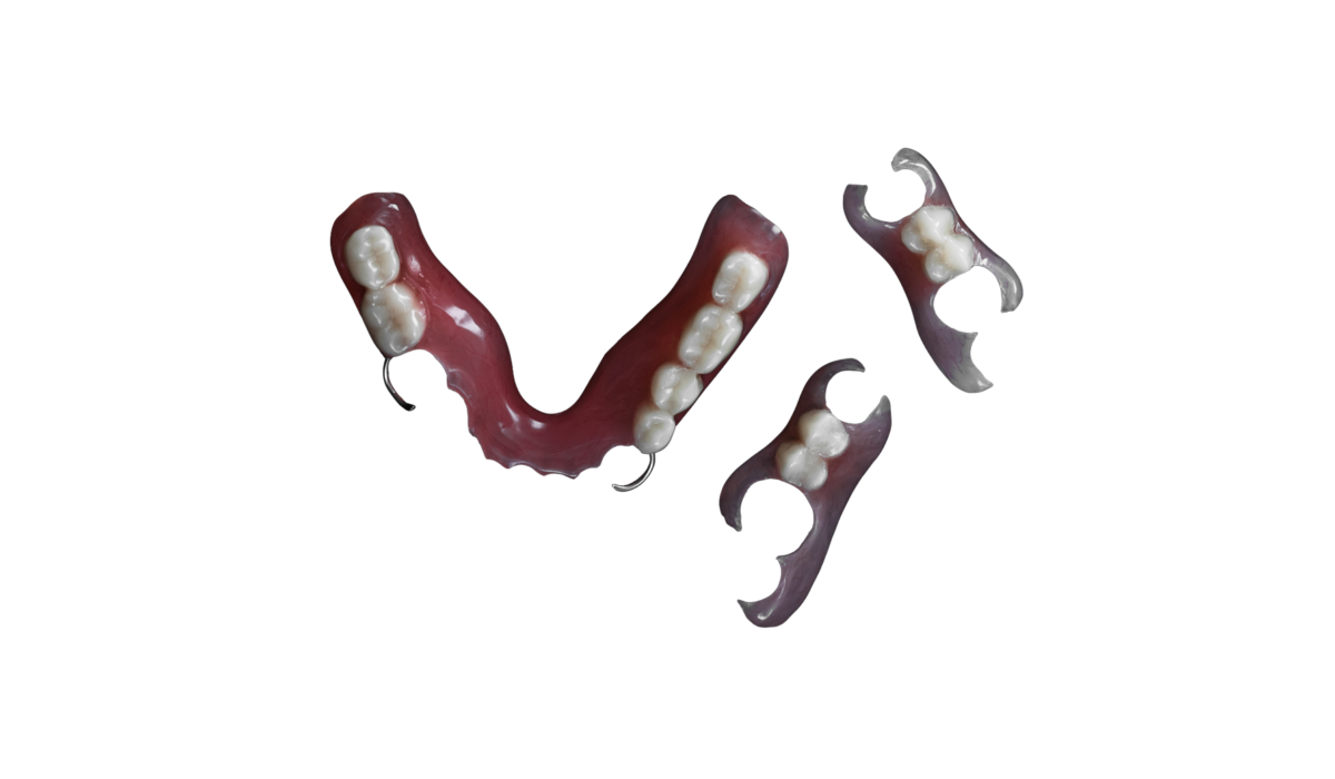 Various partial dentures on transparent background